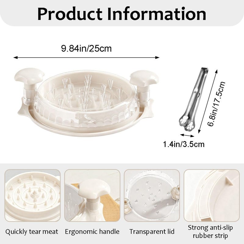 KicthMap Chicken Shredder Tool Twist 9.84in Large Chicken Shredder with Clip Visible Meat Shredde Machine BPA Free Ergonomic Handle Manual Meat Suitable for Chickens Pork Beef ect (White) - Image 2